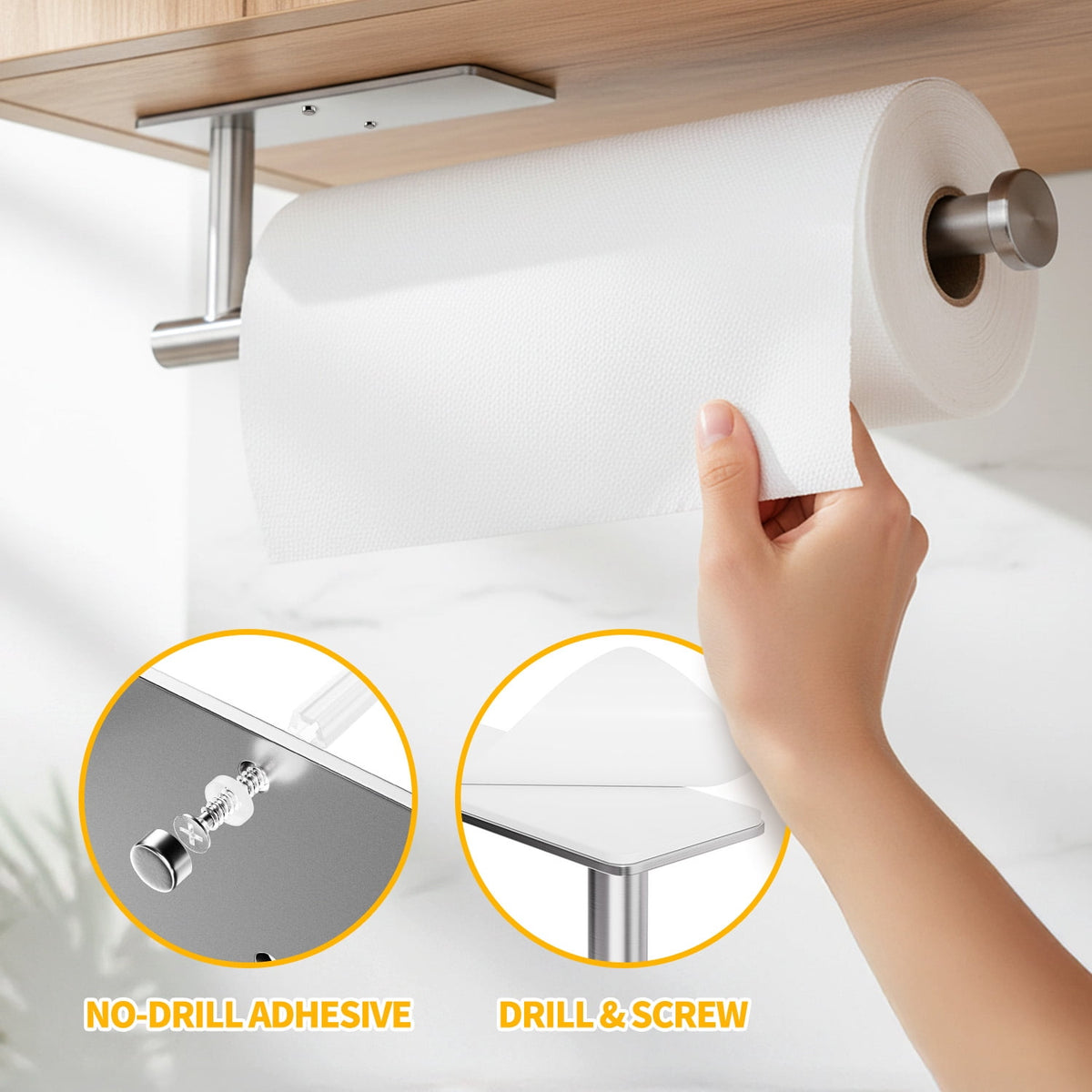 propuri Paper Towel Holder - 2 Pack Under Cabinet Paper Towel Holder, Fits Mega Paper Towel Rolls, Wall Mount Rack for Kitchen, Bathroom, RV, Adhesive or Screw Installation