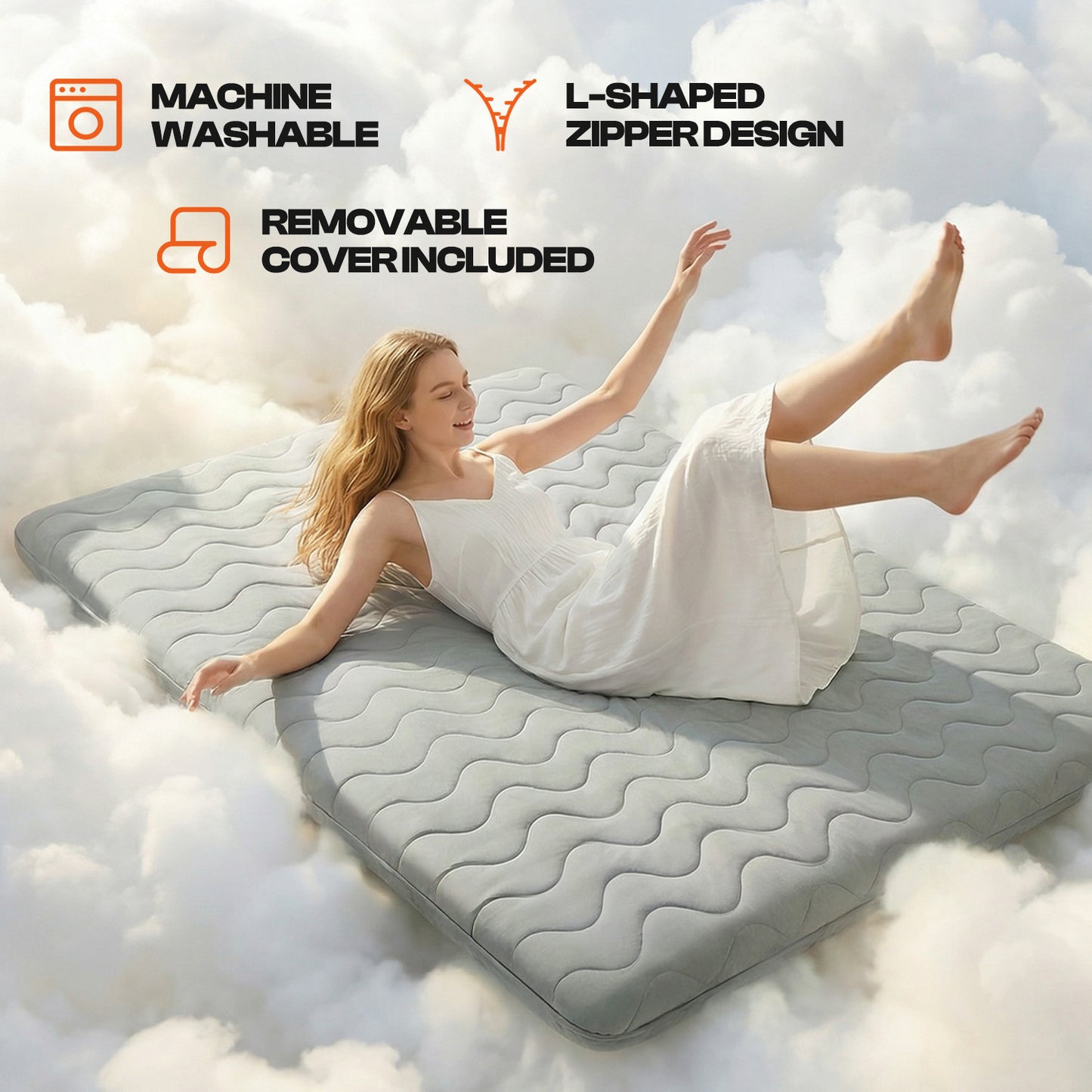 CHIC LINK Japanese Floor Mattress Futon - 3.5" Extra Firm Foldable Tatami Mat, 5-Layer Support with High-Density Foam Portable Floor Bed for Guest, Dorm, Kids Room & Camping Grey Full