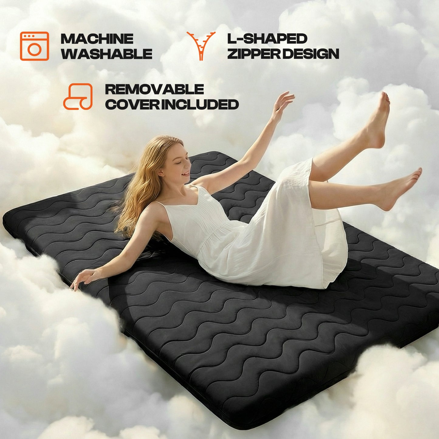 CHIC LINK Japanese Floor Mattress Futon - 3.5" Extra Firm Foldable Tatami Mat, 5-Layer Support with High-Density Foam Portable Floor Bed for Guest, Dorm, Kids Room & Camping Black Full