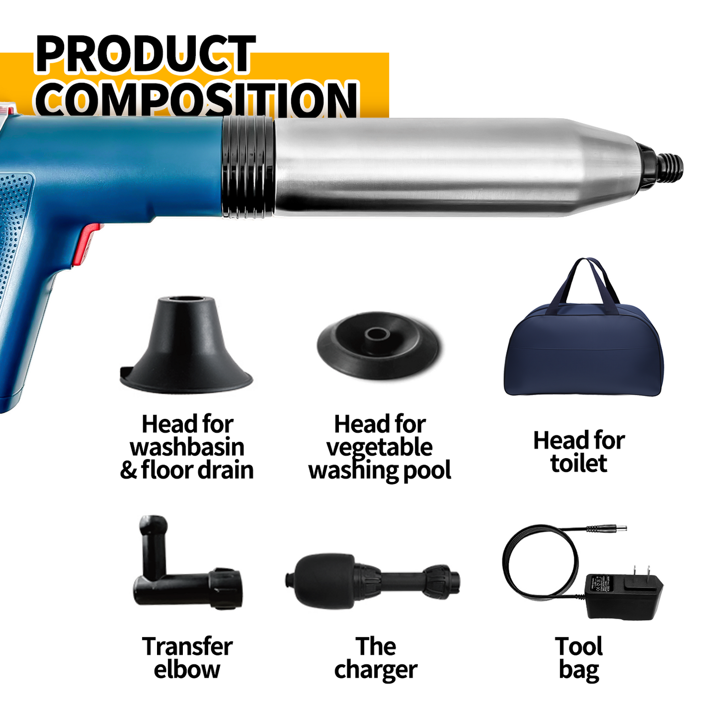 propuri Electric Toilet Plunger, High-Pressure Air Drain Plunge Unclogger for Toilets, Bathroom Floor, Drain Sinks and Plumbing Clogs，Power Drain Clog Remover, Blue