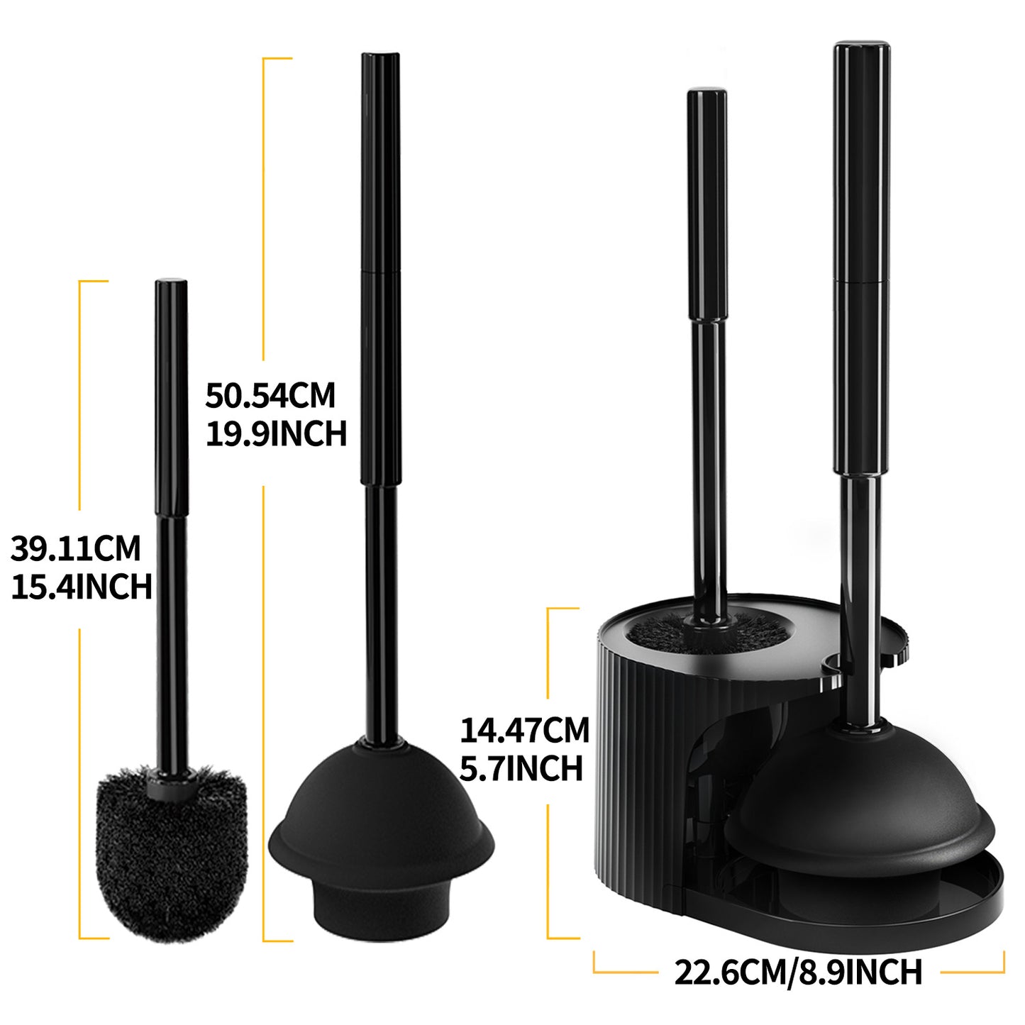 propuri 2 in 1 Toilet Plunger and Brush Set，Extended Handle Plunger,Bathroom Cleaning Tools ,Black