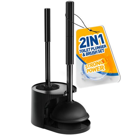 propuri 2 in 1 Toilet Plunger and Brush Set，Extended Handle Plunger,Bathroom Cleaning Tools ,Black