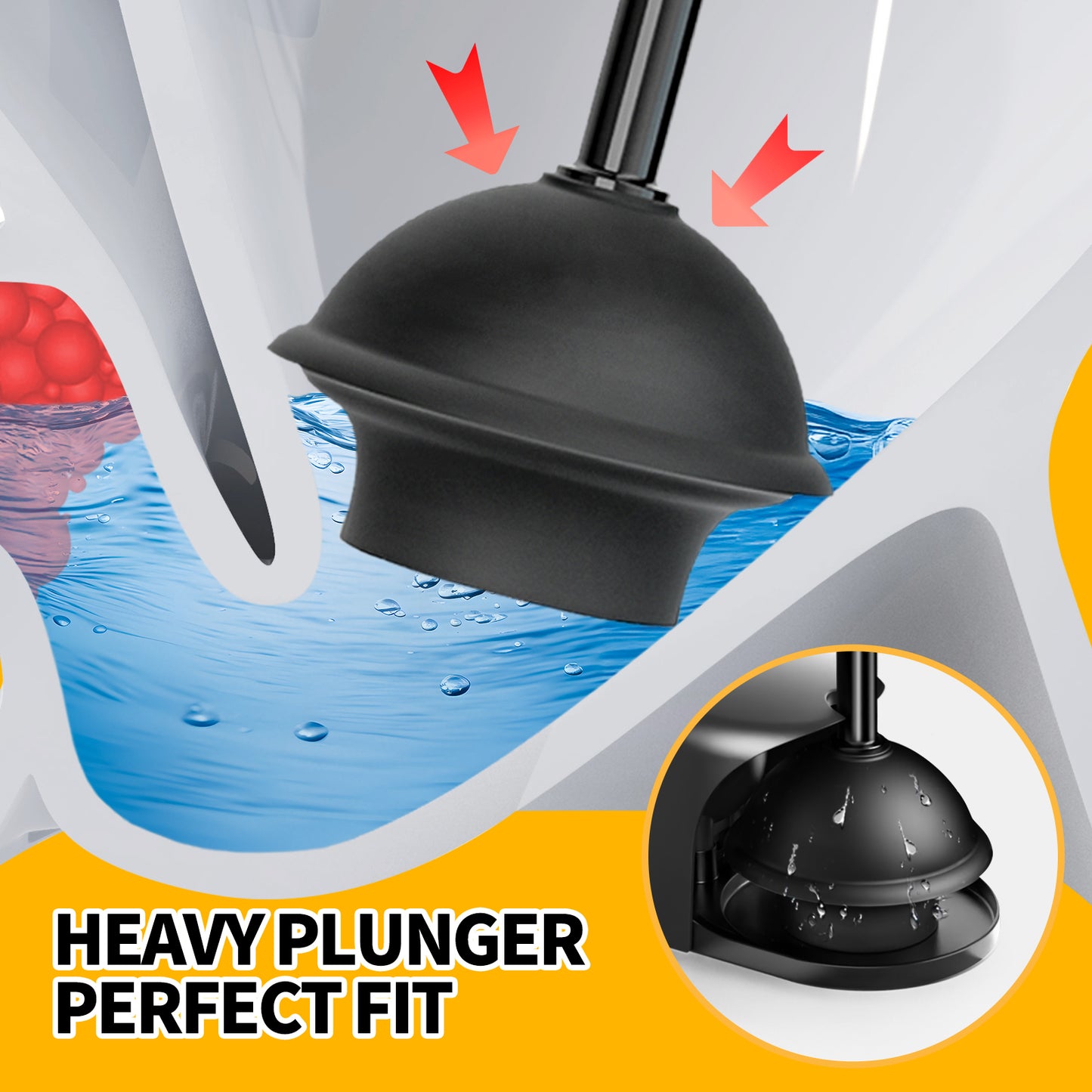 propuri 2 in 1 Toilet Plunger and Brush Set，Extended Handle Plunger,Bathroom Cleaning Tools ,Black