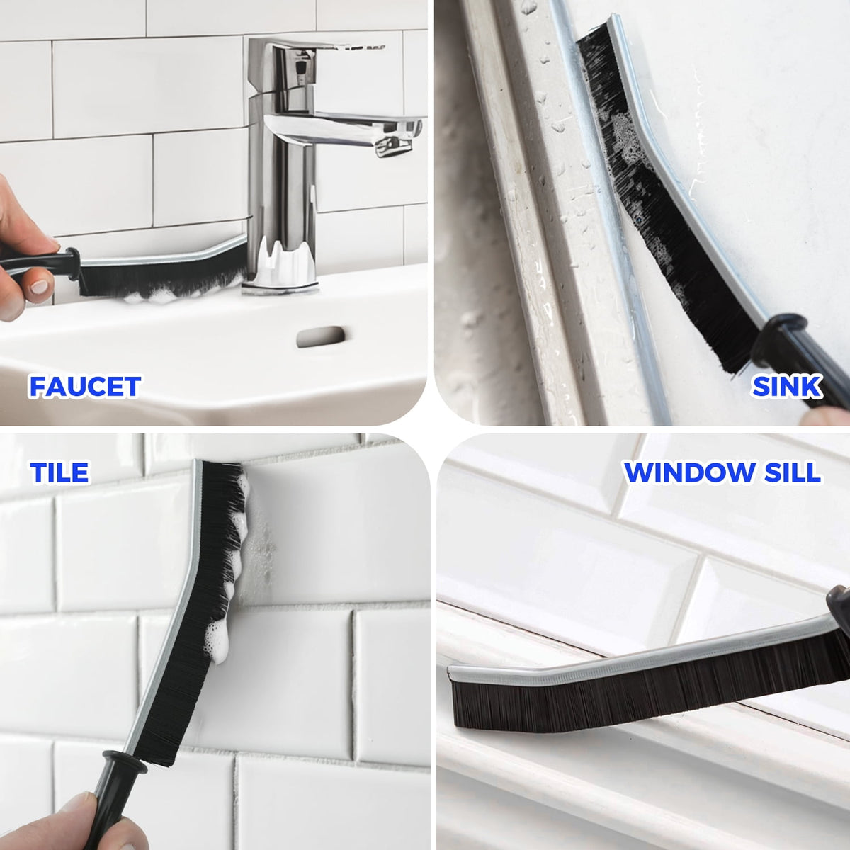 propuri Dish Brush with Handle for Cleaning, Crevice Cleaning Brush, Multifunctional Household Kitchen Scrub Brush for Dish, Pot, Pan, Kitchen Sink, Windowsill (Gray),4 Pack