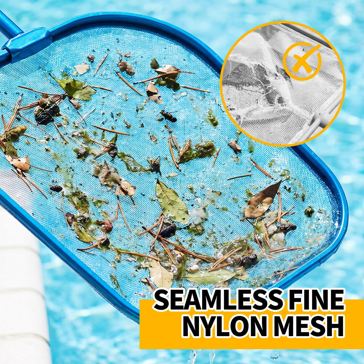 24¡±-36" Hot Tub Pool Skimmer Net with Pole All-Metal Aluminum Frame & Handle for Small Above Ground Pools - Lightweight Pool Skimmer Net for Daily Leaves Bugs Removal Easy Cleaning, Metal Blue