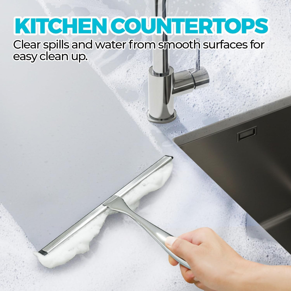 Shower Squeegee with Adhesive Hook, 10in Glass Wiper, Soft Rubber Blade & Metal Ergonomic Handle, Bathroom Window Cleaning Tool, New Home Essentials