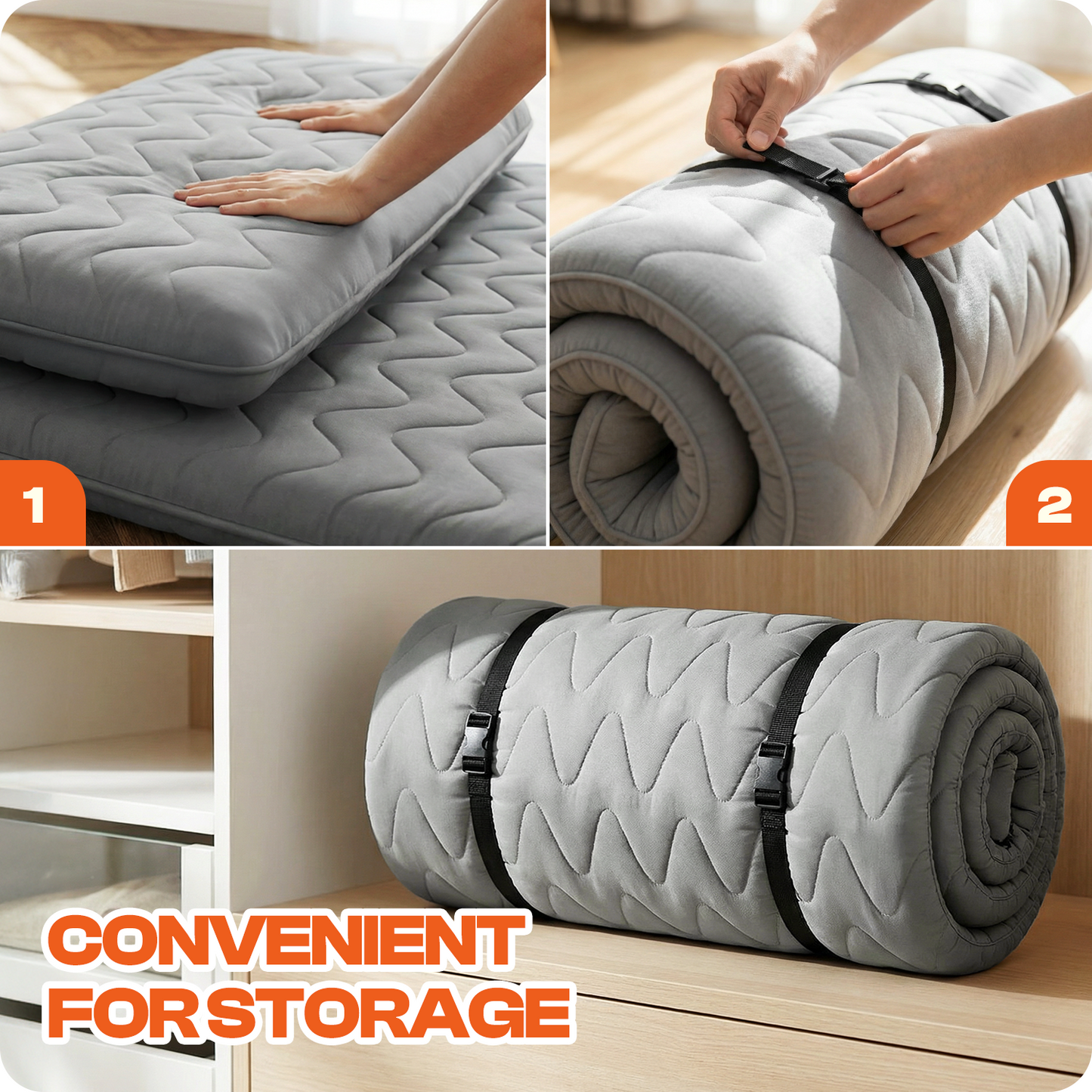 CHIC LINK Japanese Floor Mattress Futon - 3.5" Extra Firm Foldable Tatami Mat, 5-Layer Support with High-Density Foam Portable Floor Bed for Guest, Dorm, Kids Room & Camping Grey Full