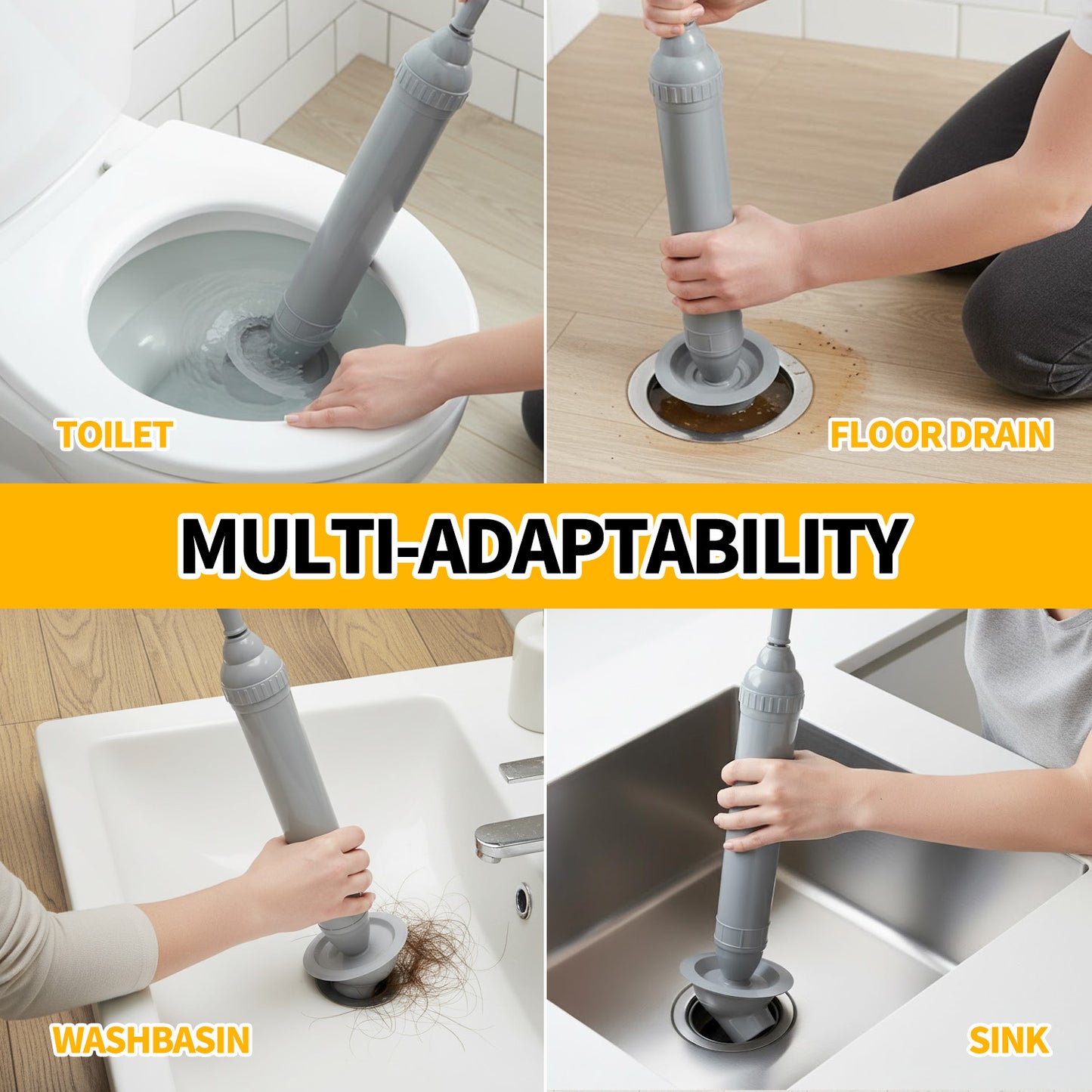 propuri High Pressure Powerful Pump Multi-Drain Plunger Bathroom Kitchen Toilet Shower Sinks,Gray