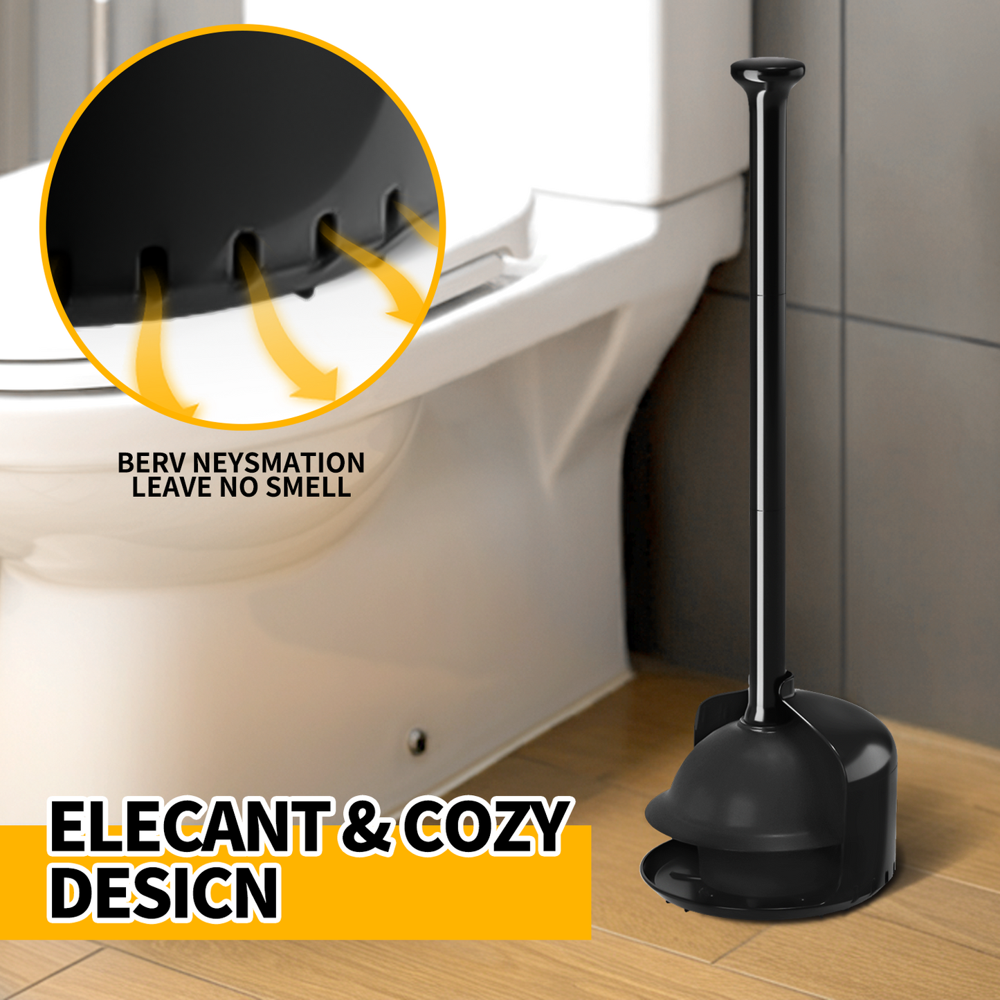 propuri Toilet Plunger with Holder,Heavy Duty Plunger with Cover,Bathroom Decor Accessories,Toilet Clean,Black