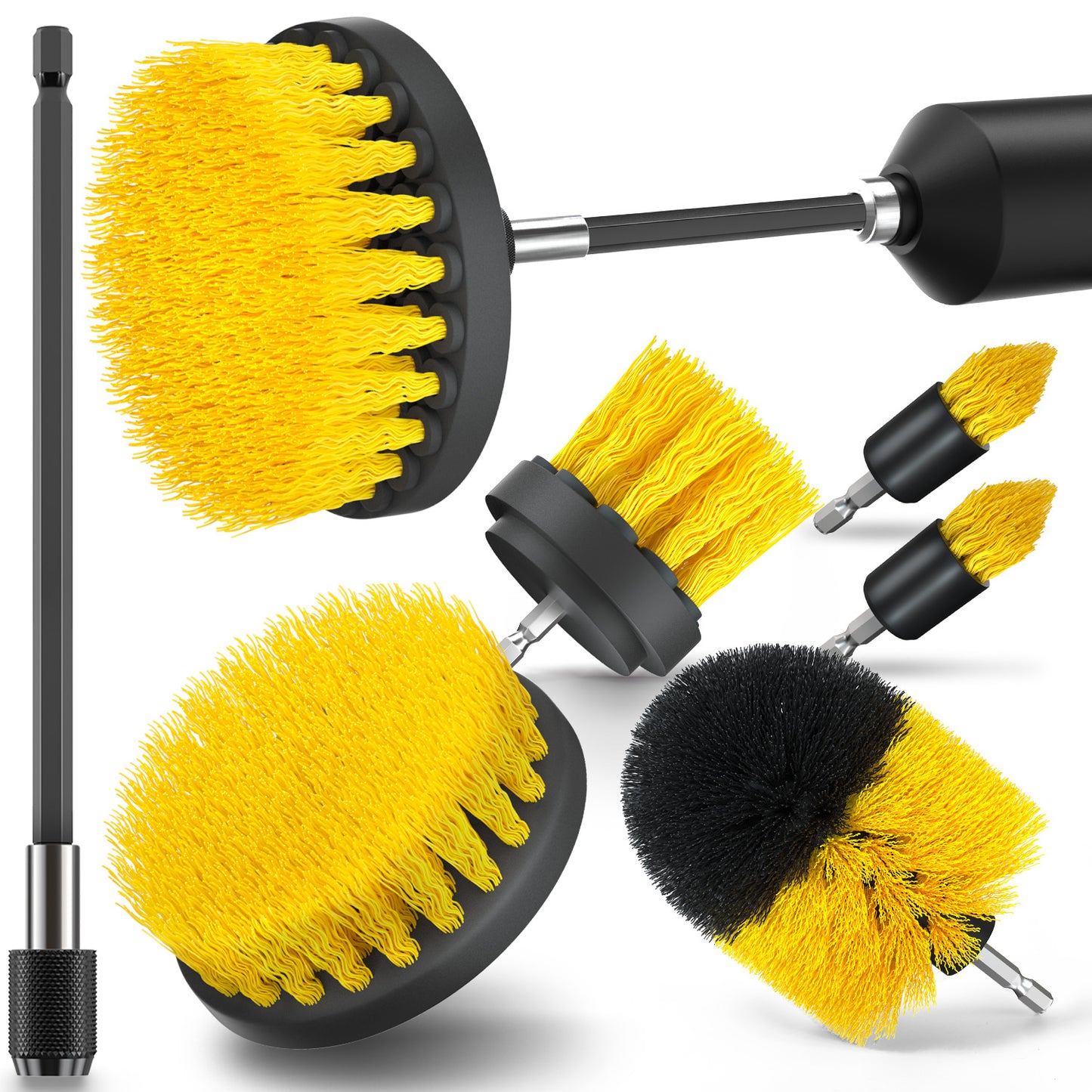 propuri Drill Brush,Power Scrubber Cleaning Brush, Extended Nylon Bristle Attachment，6Pack Yellow