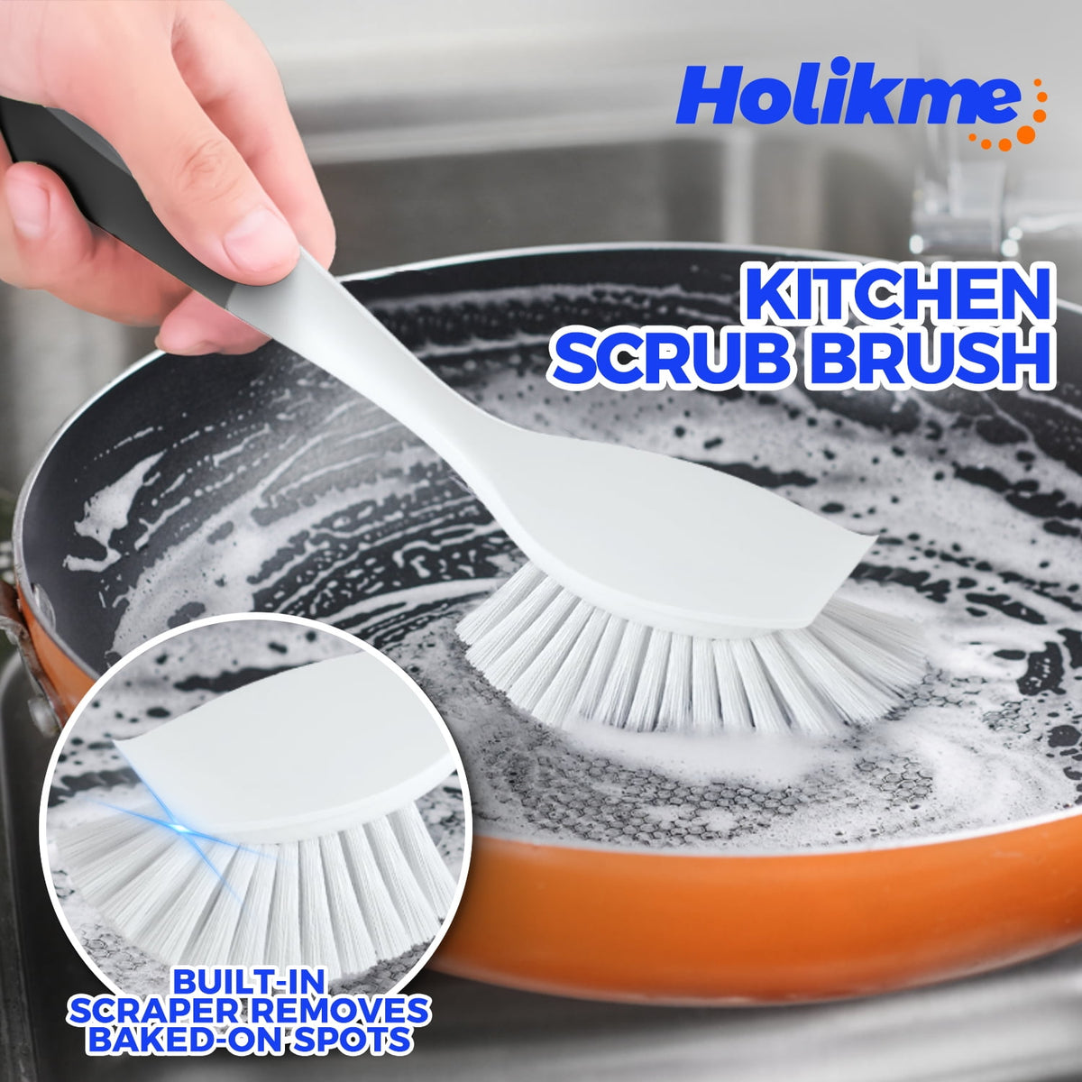 propuri Dish Brush with Handle for Cleaning, Crevice Cleaning Brush, Multifunctional Household Kitchen Scrub Brush for Dish, Pot, Pan, Kitchen Sink, Windowsill (Gray),4 Pack