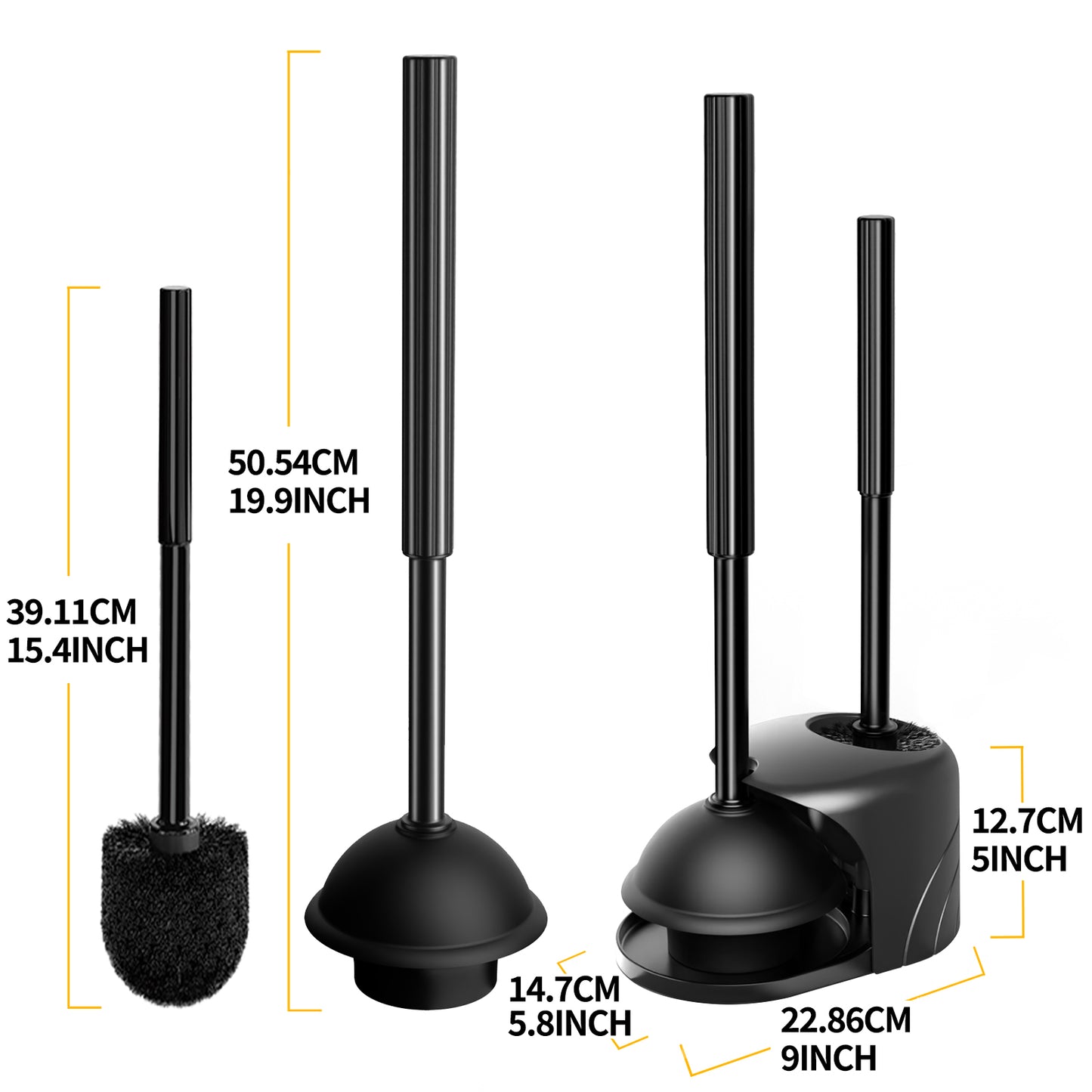 propuri 2 in 1 Toilet Plunger and Brush Set，Extended Handle Plunger,Bathroom Cleaning Tools ,Black