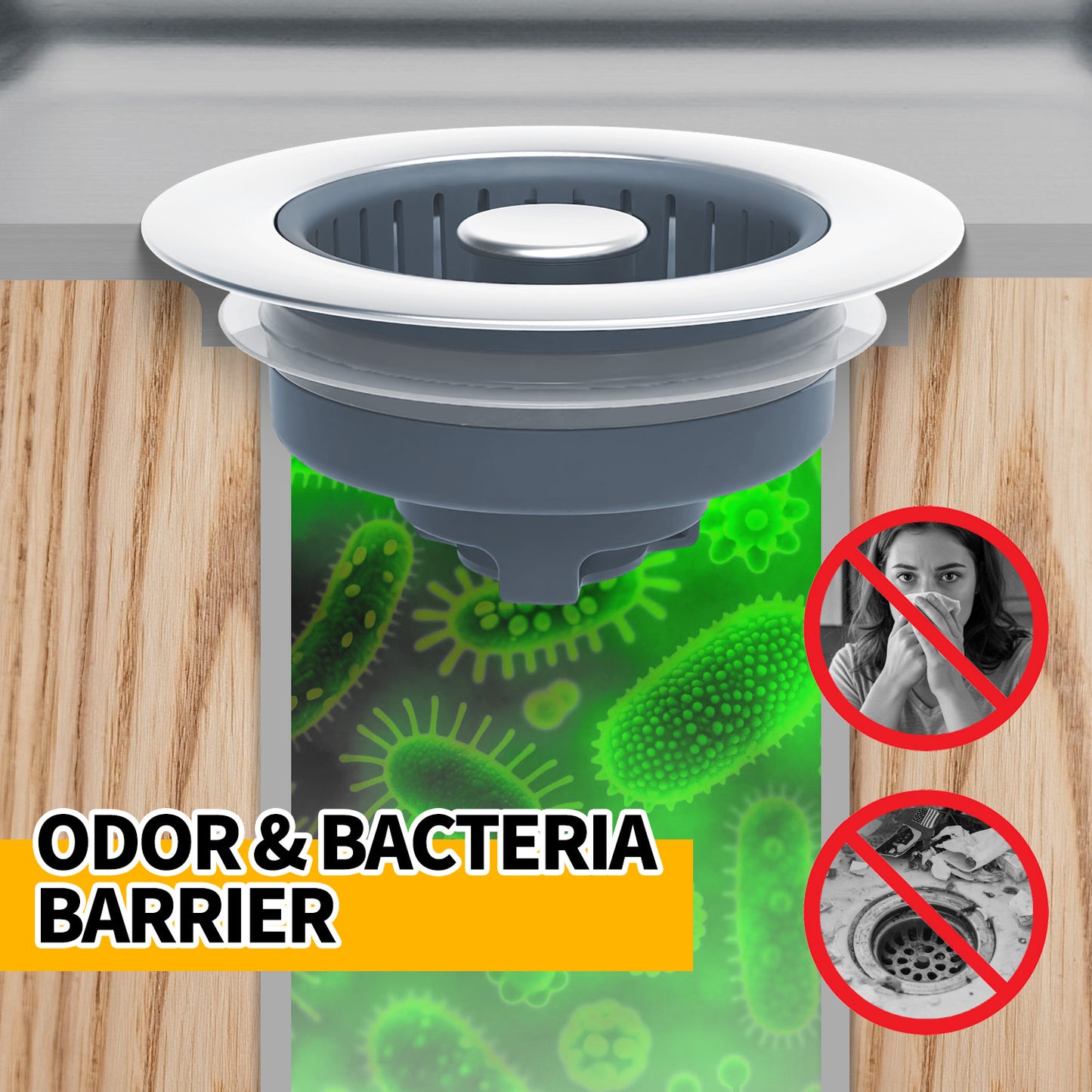 propuri 2 Pack 3 in 1 Kitchen Sink Drain Strainer & Sink Stopper, Upgraded Stainless Steel Drain Plug Combo with Anti-Clog Basket, Pop Up Drain Cover for Standard 3-1/2'',Garbage Disposal Parts