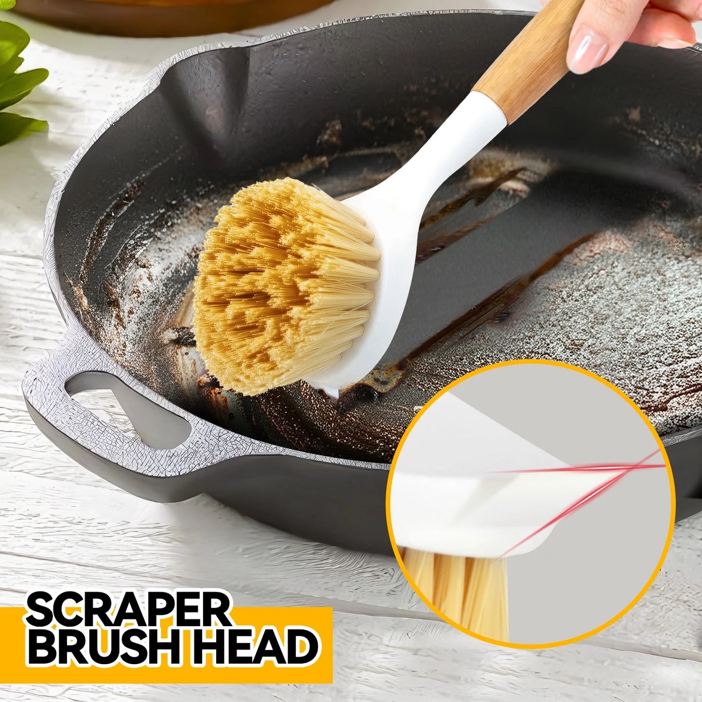 propuri Dish Brush Set with Bamboo Handle, Kitchen Scrub Brush,3 Pack Yellow White Black