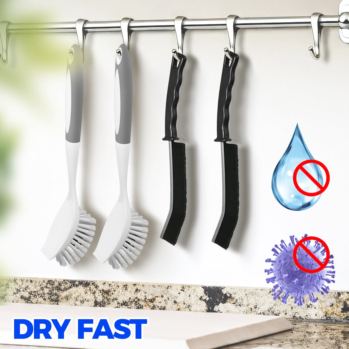 propuri Dish Brush with Handle for Cleaning, Crevice Cleaning Brush, Multifunctional Household Kitchen Scrub Brush for Dish, Pot, Pan, Kitchen Sink, Windowsill (Gray),4 Pack