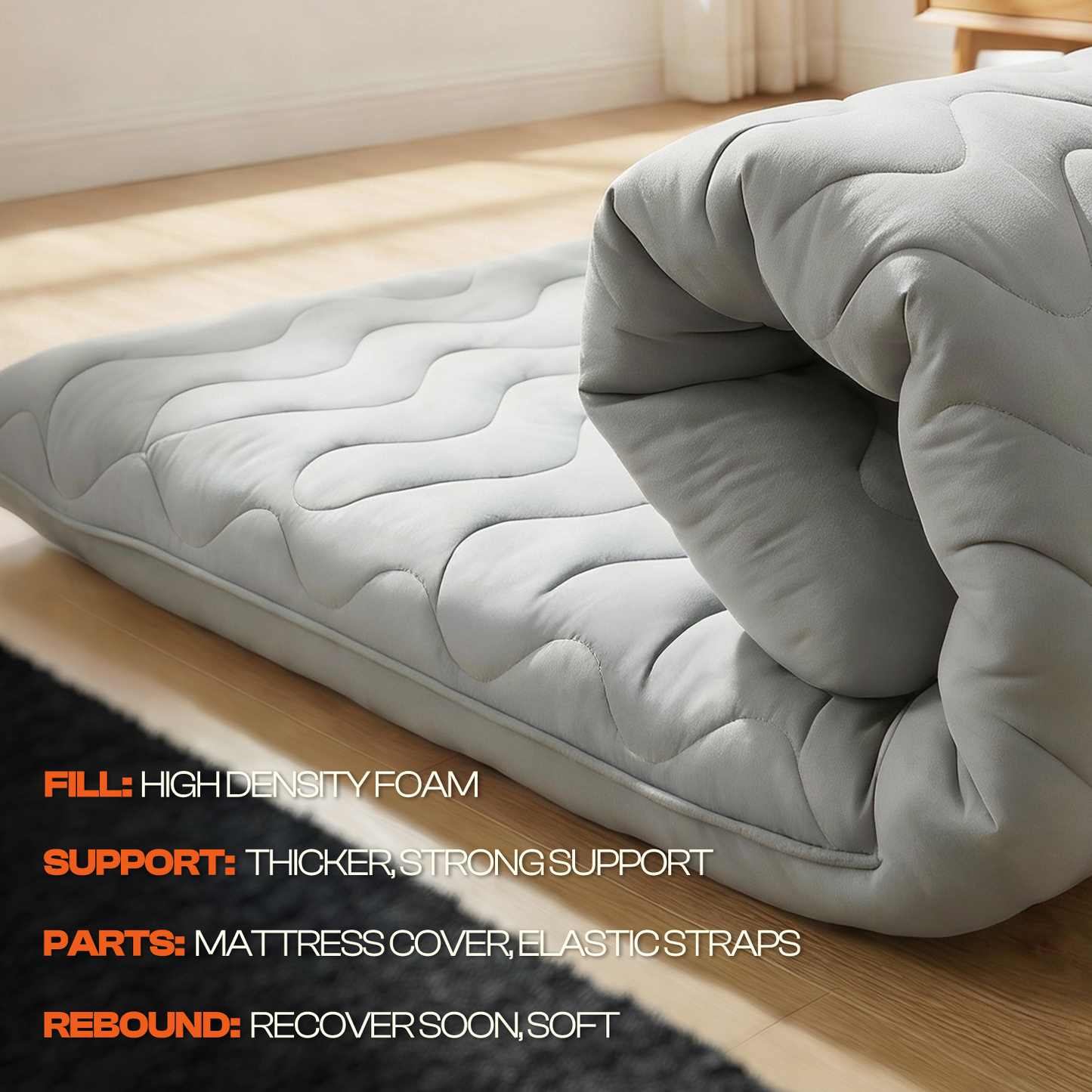 CHIC LINK Japanese Floor Mattress Futon - 3.5" Extra Firm Foldable Tatami Mat, 5-Layer Support with High-Density Foam Portable Floor Bed for Guest, Dorm, Kids Room & Camping Grey Full