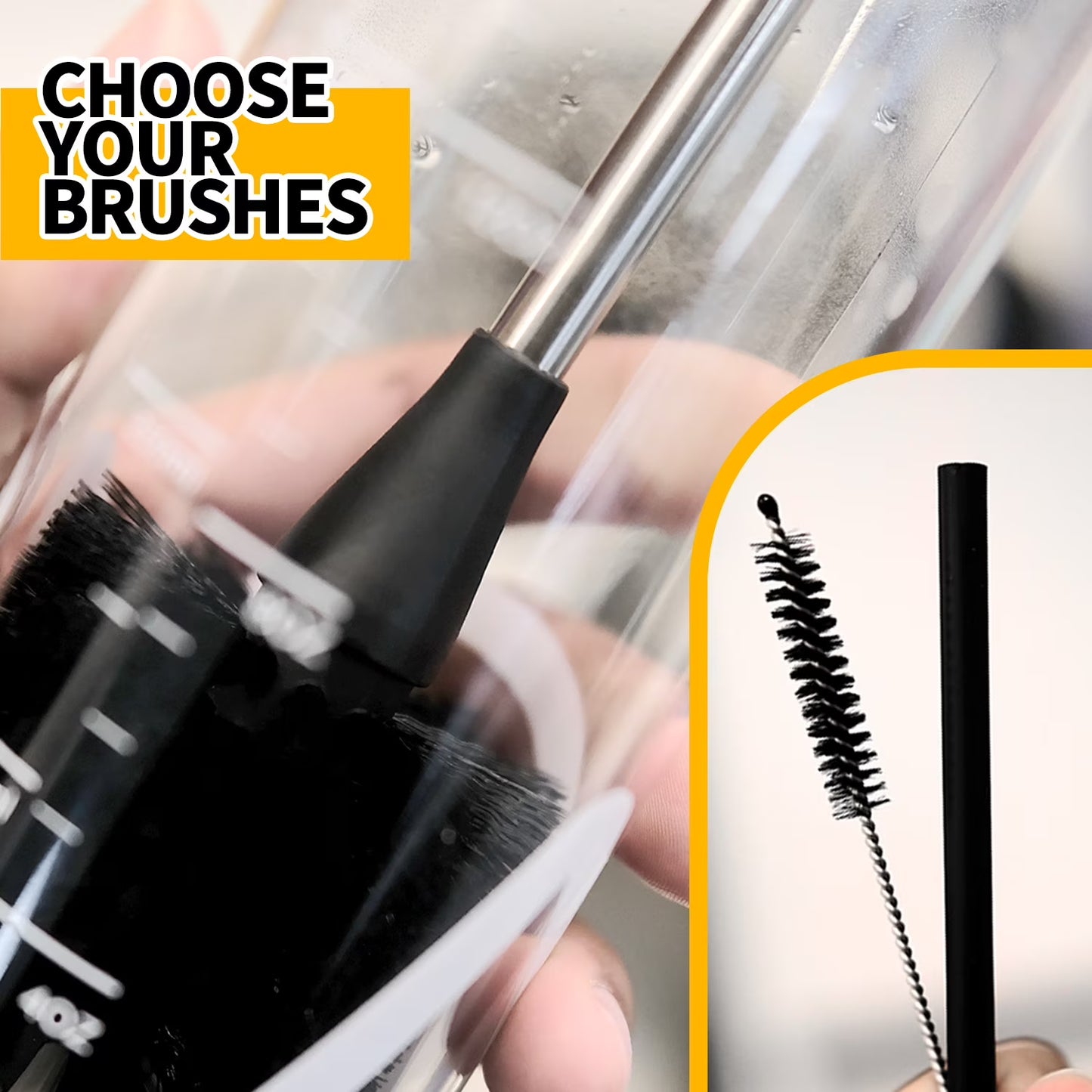 propuri 5 Pack Bottle Brush Fruit Vegetable Brushes Set, 3-in-1 Bottle Cleaning Brush for Water Bottle, Baby Bottle, Straws Black