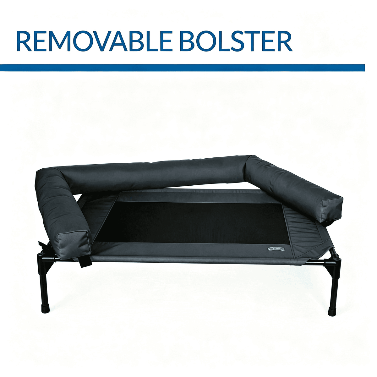CHIC LINK Elevated Dog Bed with Bolster, 43x32x8in Cooling Mesh Raised Pet Cot with Edge for Indoor Outdoor, Carbon Black