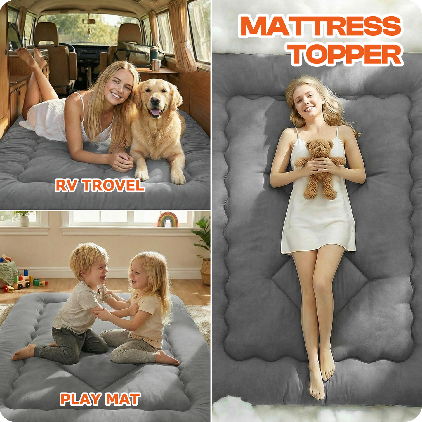 CHIC LINK 4" Thick Japanese Futon Mattress - Space Saving Foldable Floor Bed for Guests, Dorms & Kids Rooms, Portable Tatami Mat with Firm Support & Carry Strap Full Gray