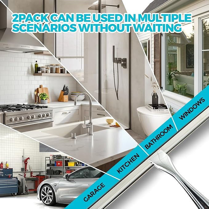 2 Pack Shower Squeegee with Adhesive Hook, 12in Glass Wiper, Soft Rubber Blade & Metal Ergonomic Handle, Bathroom Window Cleaning Tool, New Home Essentials