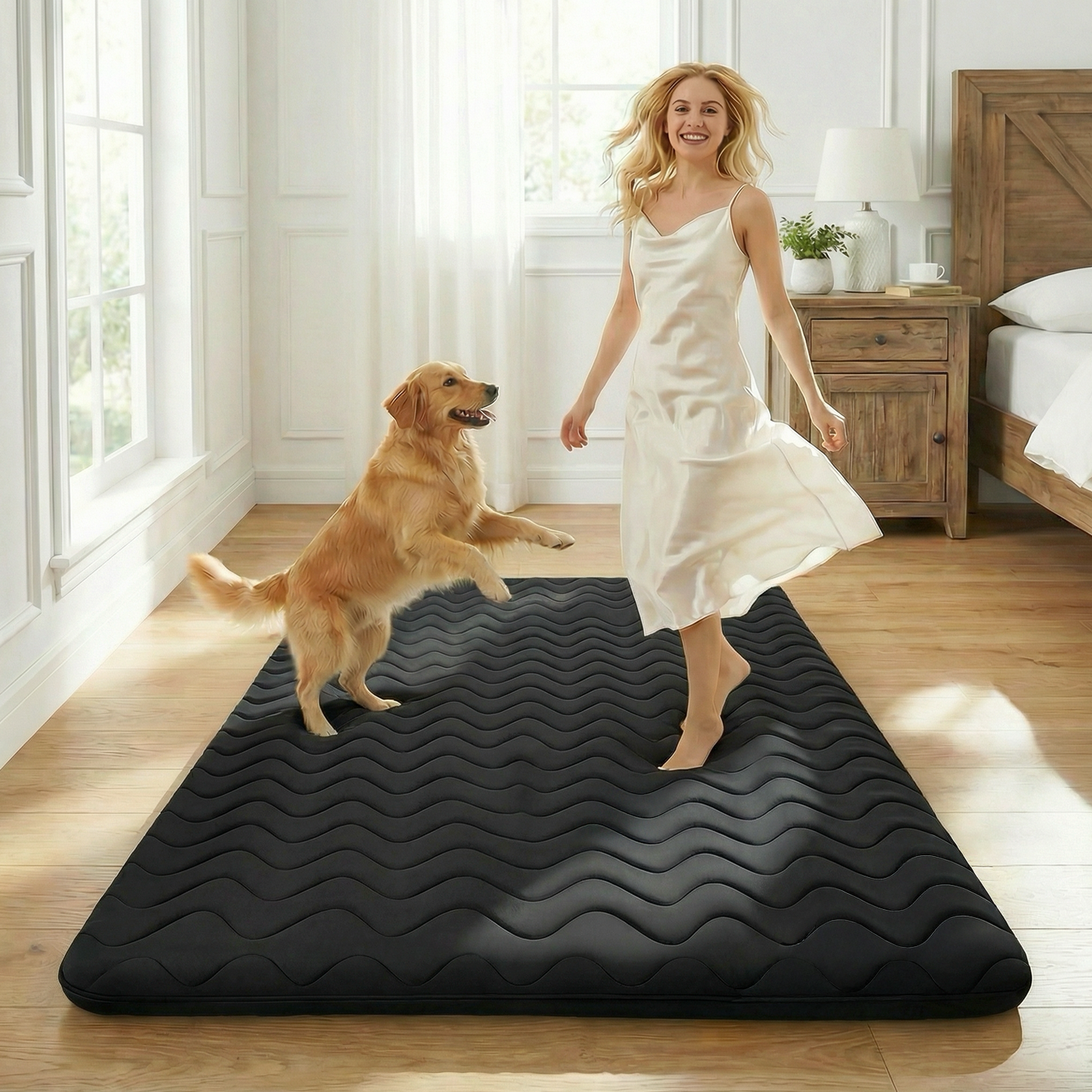 CHIC LINK Japanese Floor Mattress Futon - 3.5" Extra Firm Foldable Tatami Mat, 5-Layer Support with High-Density Foam Portable Floor Bed for Guest, Dorm, Kids Room & Camping Black Full