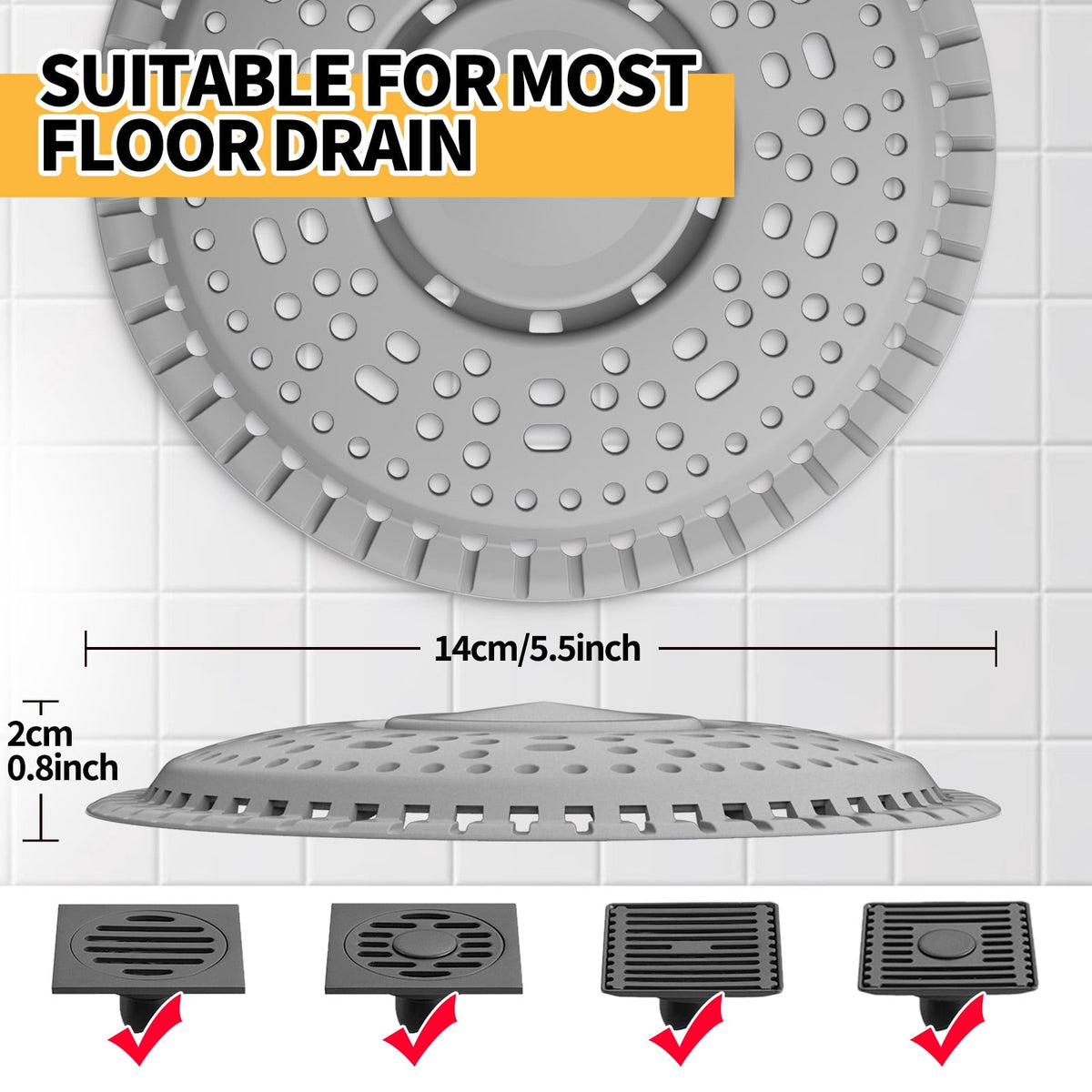 propuri Shower Drain Hair Catcher, Premium Silicone Drain & Shower Drain Cover for Shower Room, Bathroom, Sink, Gray
