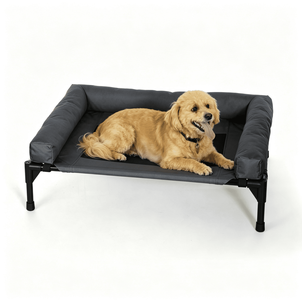 CHIC LINK Elevated Dog Bed with Bolster, 43x32x8in Cooling Mesh Raised Pet Cot with Edge for Indoor Outdoor, Carbon Black