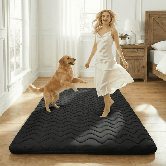 Japanese Floor Mattress Futon - 3.5" Extra Firm Foldable Tatami Mat, 5-Layer Support with High-Density Foam Portable Floor Bed for Guest, Dorm, Kids Room & Camping Grey Queen