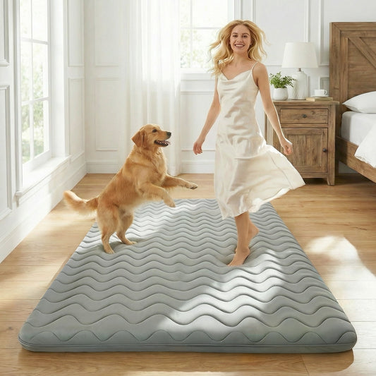 Japanese Floor Mattress Futon - 3.5" Extra Firm Foldable Tatami Mat, 5-Layer Support with High-Density Foam Portable Floor Bed for Guest, Dorm, Kids Room & Camping Grey Queen