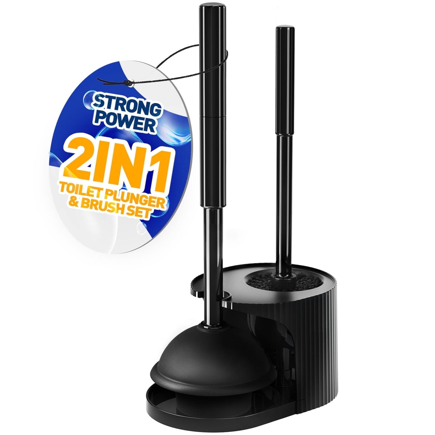 NSTB 2 in 1 Toilet Plunger and Brush Set, Extended Handle, Bathroom Cleaning Tools, Black