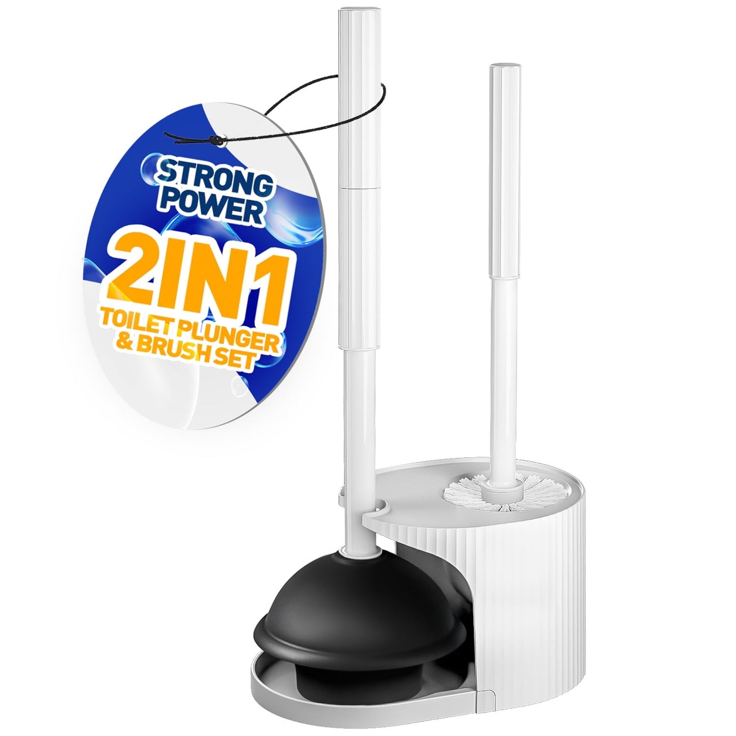 NSTB 2 in 1 Toilet Plunger and Brush Set£¬Extended Handle Plunger,Bathroom Cleaning Tools ,White