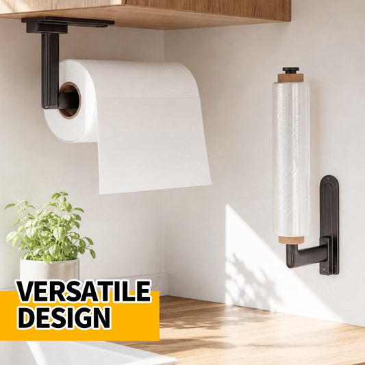 Propuri Paper Towel Holder Under Cabinet - Self Adhesive or Drilling Paper Towel Holder Wall Mount, One Hand Tear Black Towel Holder for Kitchen Organization, Bathroom, Sink, Pantry, Fridge, RV