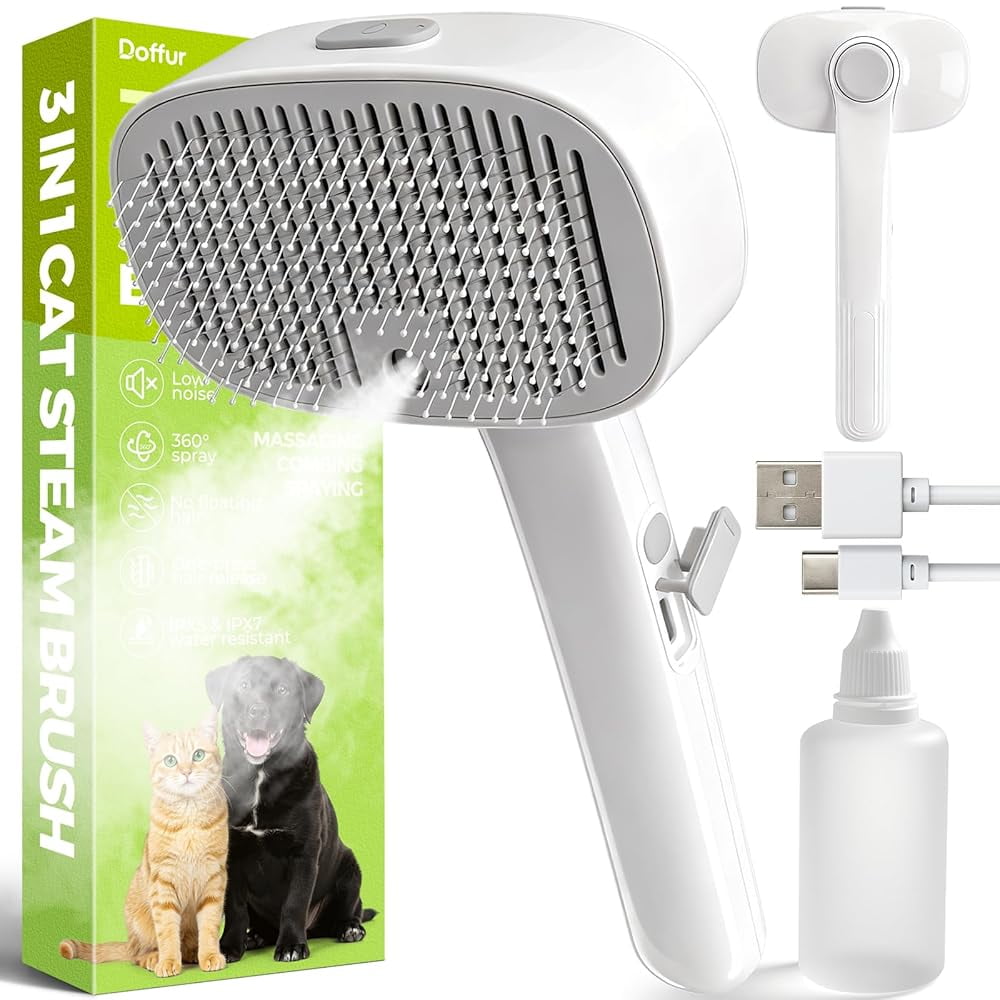 Pet Steam Brush for Dog & Cat - 3-in-1 Steam Grooming Brush for Shedding & Hair Removal