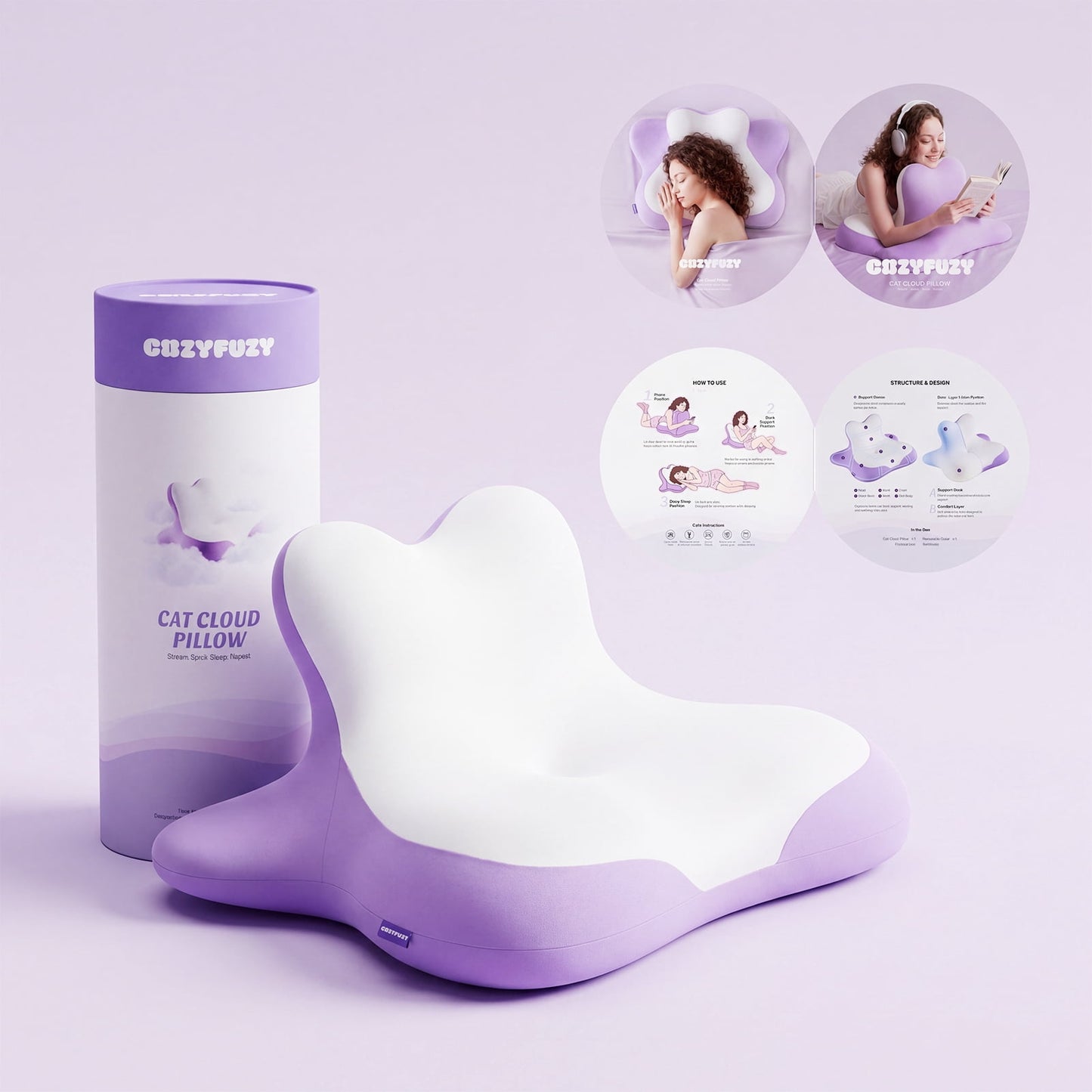 Yunqiu Cloud Pillow ¨C 1 Pack, Purple, Ultra-Soft Plush Down Alternative Fill for Side/Back Sleepers