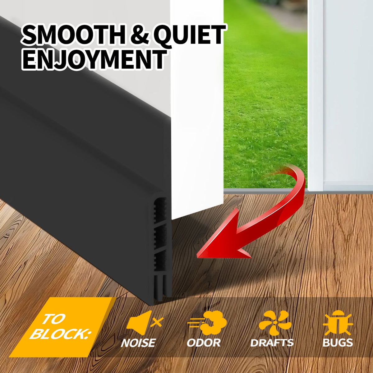 propuri Door Draft Stopper Insulator Door Sweep Weather Stripping Noise Stopper,2 Pack Black