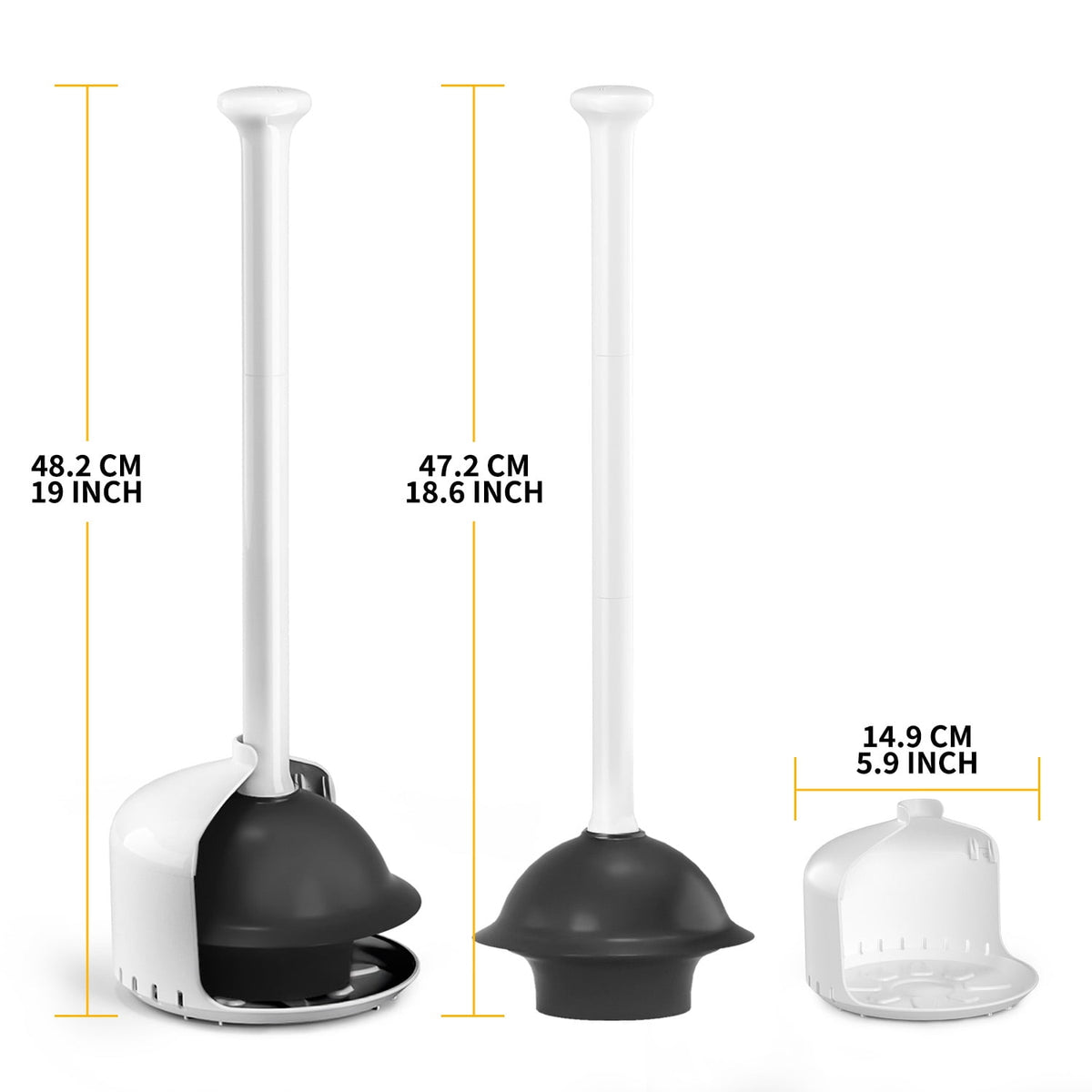 propuri Toilet Plunger with Holder,Heavy Duty Plunger with Cover,Bathroom Decor Accessories,Toilet Clean,White