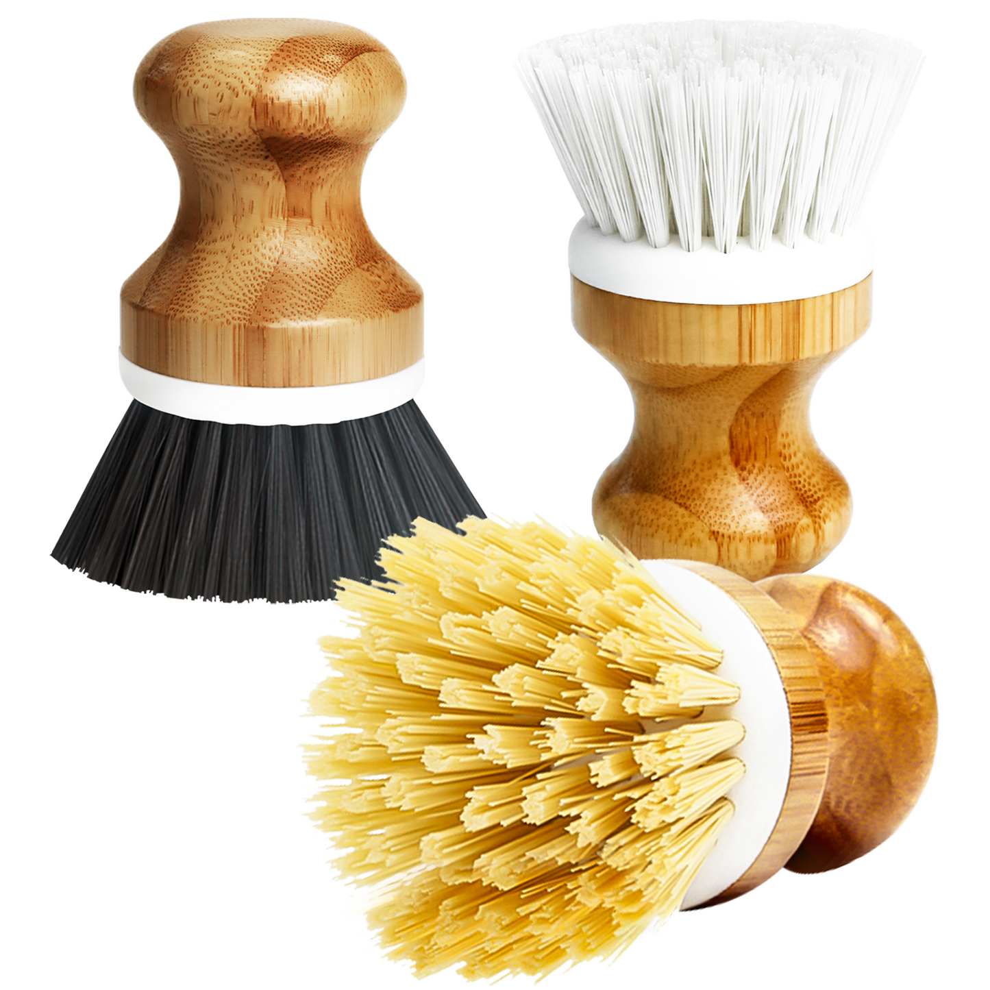 propuri Dish Brushes Palm Brush Dish Scrubber Bamboo Round Natural Scrub Brush Cleaning Kit 3pack