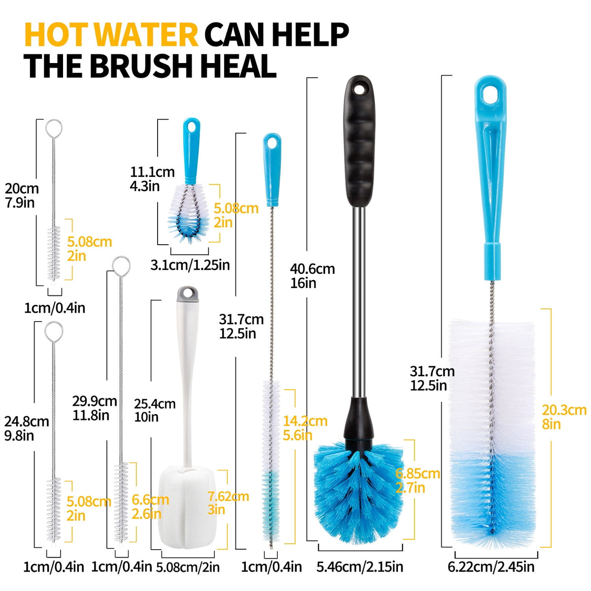 Propuri 8-Pack White, New Electronics Cleaning Brush Set with Long-Handled Bottle Brush and Straw Brush