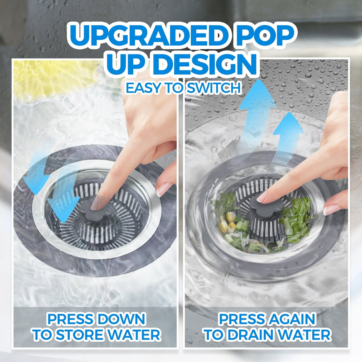 Propuri 3?in?1 Kitchen Sink Drain Strainer, Stainless Steel Sink Stopper with Anti?Clog Filter Basket, Pop?Up Bounce Core, Fits US Standard 3?1/2 Inch Kitchen Sink Drain, Odor?Proof Sink Drain Plug C