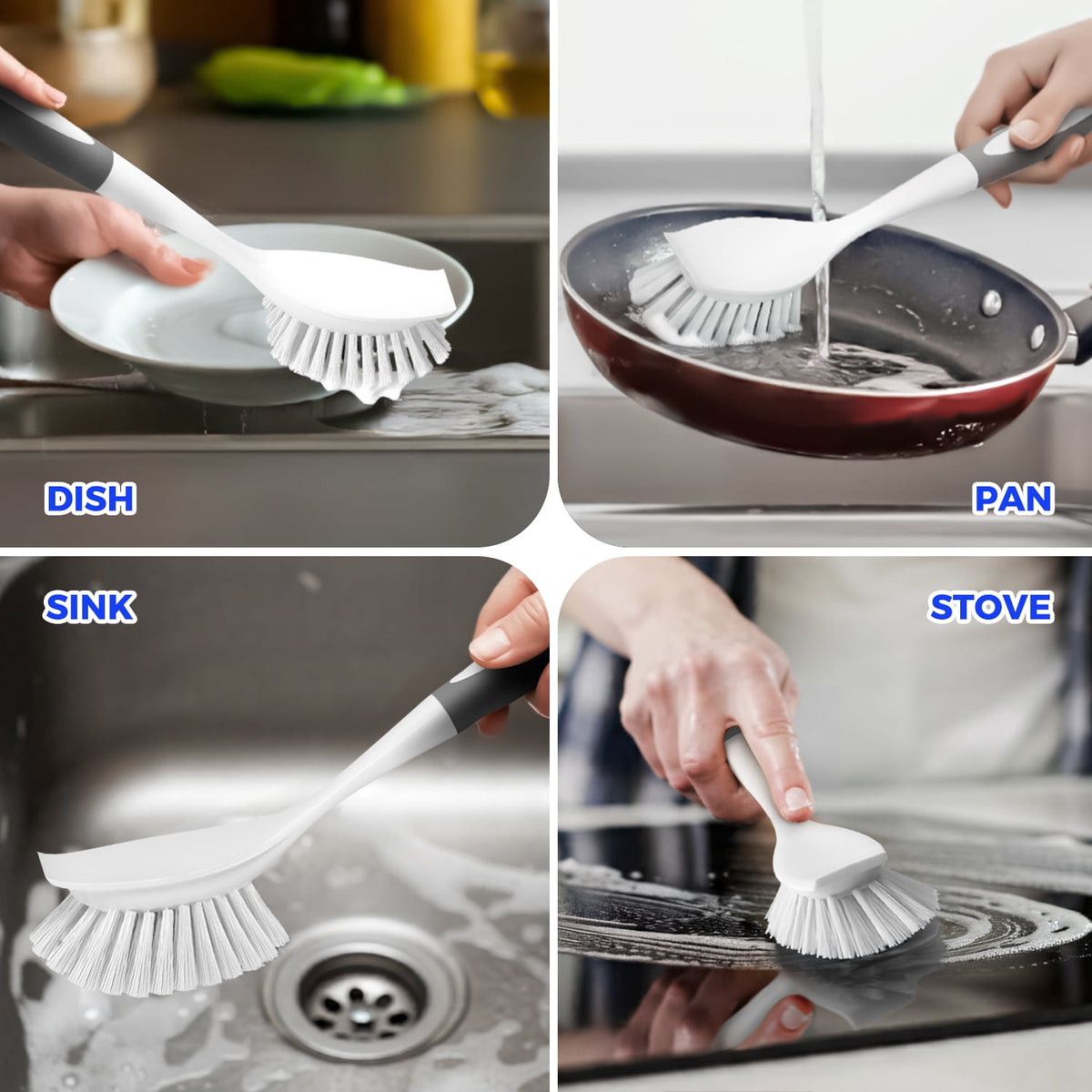 propuri Dish Brush with Handle for Cleaning, Crevice Cleaning Brush, Multifunctional Household Kitchen Scrub Brush for Dish, Pot, Pan, Kitchen Sink, Windowsill (Gray),4 Pack