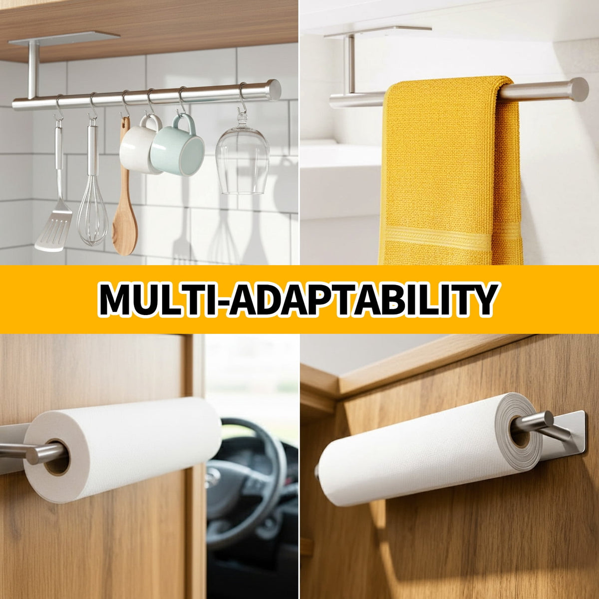 propuri Paper Towel Holder - 2 Pack Under Cabinet Paper Towel Holder, Fits Mega Paper Towel Rolls, Wall Mount Rack for Kitchen, Bathroom, RV, Adhesive or Screw Installation