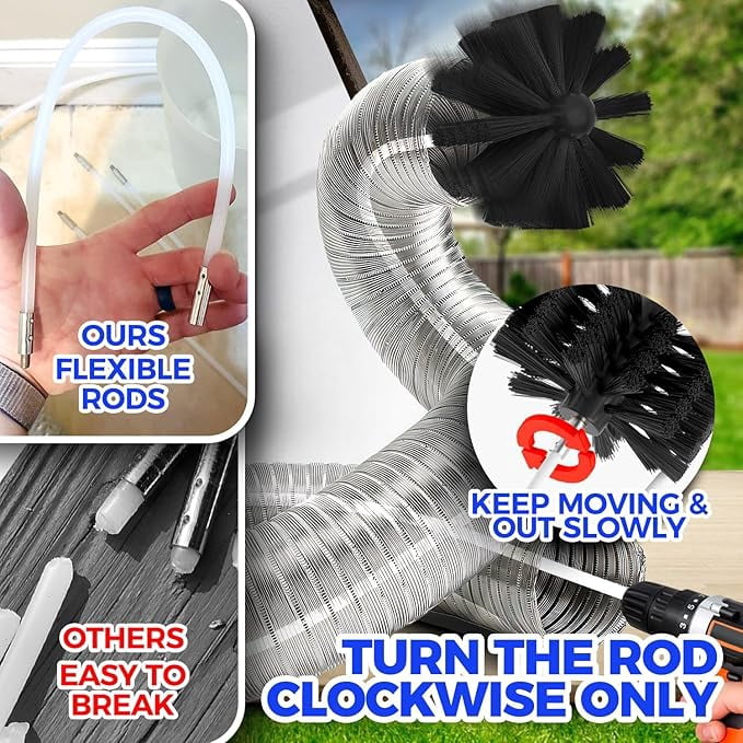 propuri 32feet Dryer Vent Cleaning Kit Include Dryer Vent Brush, Blue Dryer Lint Vacuum Attachment Dryer Lint Trap Brush, Vacuum & Dryer Adapters