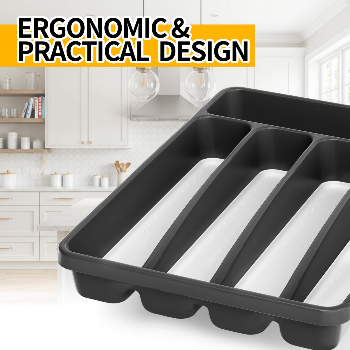 propuri Silverware Organizer - BPA-Free Kitchen Drawer Organizer with Non-slip TPR Linings, Utensil Holder Cutlery Drawer Organizer for Forks, Spoons and Knives- 5 Slots, Grey£¬2Pack