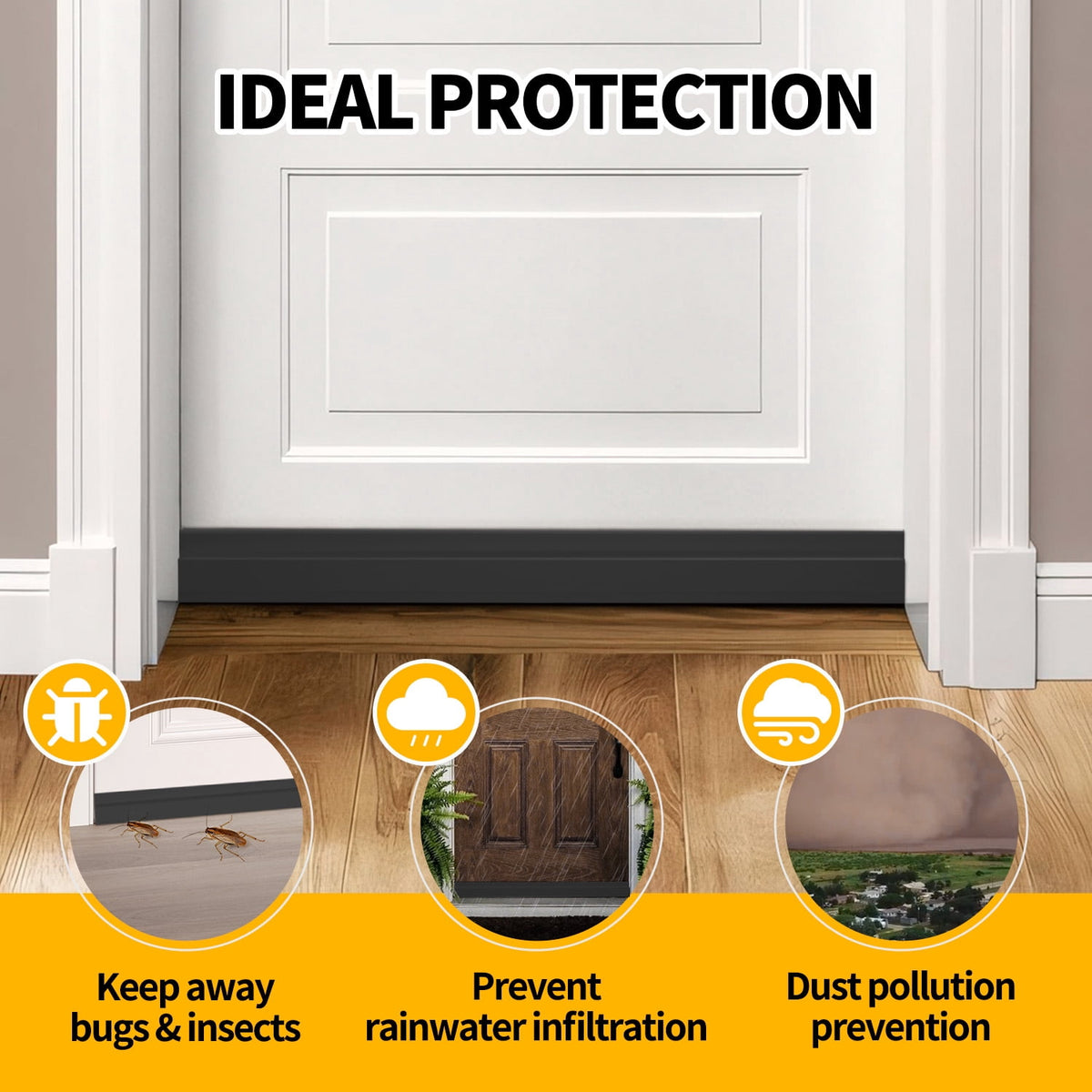 propuri Door Draft Stopper Insulator Door Sweep Weather Stripping Noise Stopper,2 Pack Black
