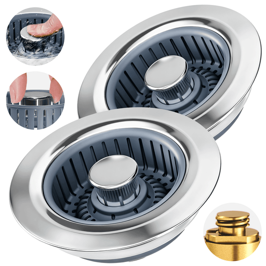 propuri 3 in 1 Kitchen Sink Drain Strainer & Sink Stopper, 2 Pack Stainless Steel Drain Plug Combo with Anti-Clog Basket, Pop Up Drain Cover for Standard 3-1/2'',Garbage Disposal Parts