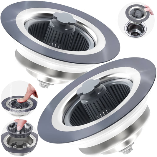 Propuri 3?in?1 Kitchen Sink Drain Strainer, Stainless Steel Sink Stopper with Anti?Clog Filter Basket, Pop?Up Bounce Core, Fits US Standard 3?1/2 Inch Kitchen Sink Drain, Odor?Proof Sink Drain Plug C