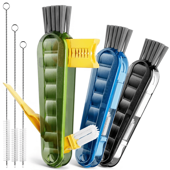 propuri 6 PACK 4 in 1 Cup Lid Cleaning Brush Set with 3 Straws, Multifunctional Bottle Brush, Silicone Cup Lid Gap Cleaner, Durable Bristle Crevice Cleaning Brush,Flat End Brushes,Navy&Black&Olive