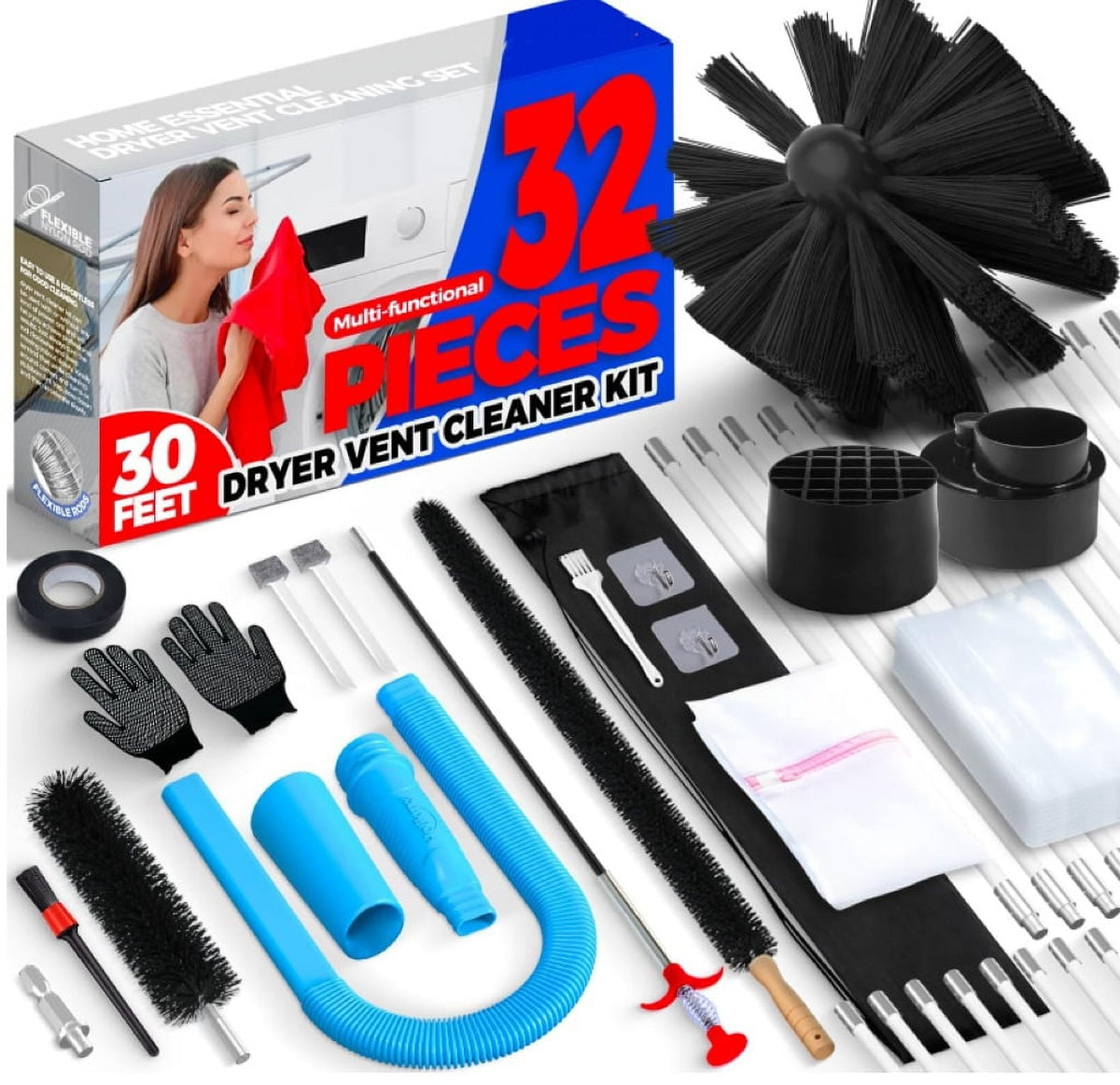 propuri Dryer Vent Cleaning Kit Dryer Cleaning Tool Include Dryer Vent Brush, Dryer Lint Vacuum Attachment Dryer Lint Trap Brush, Vacuum & Dryer Adapters