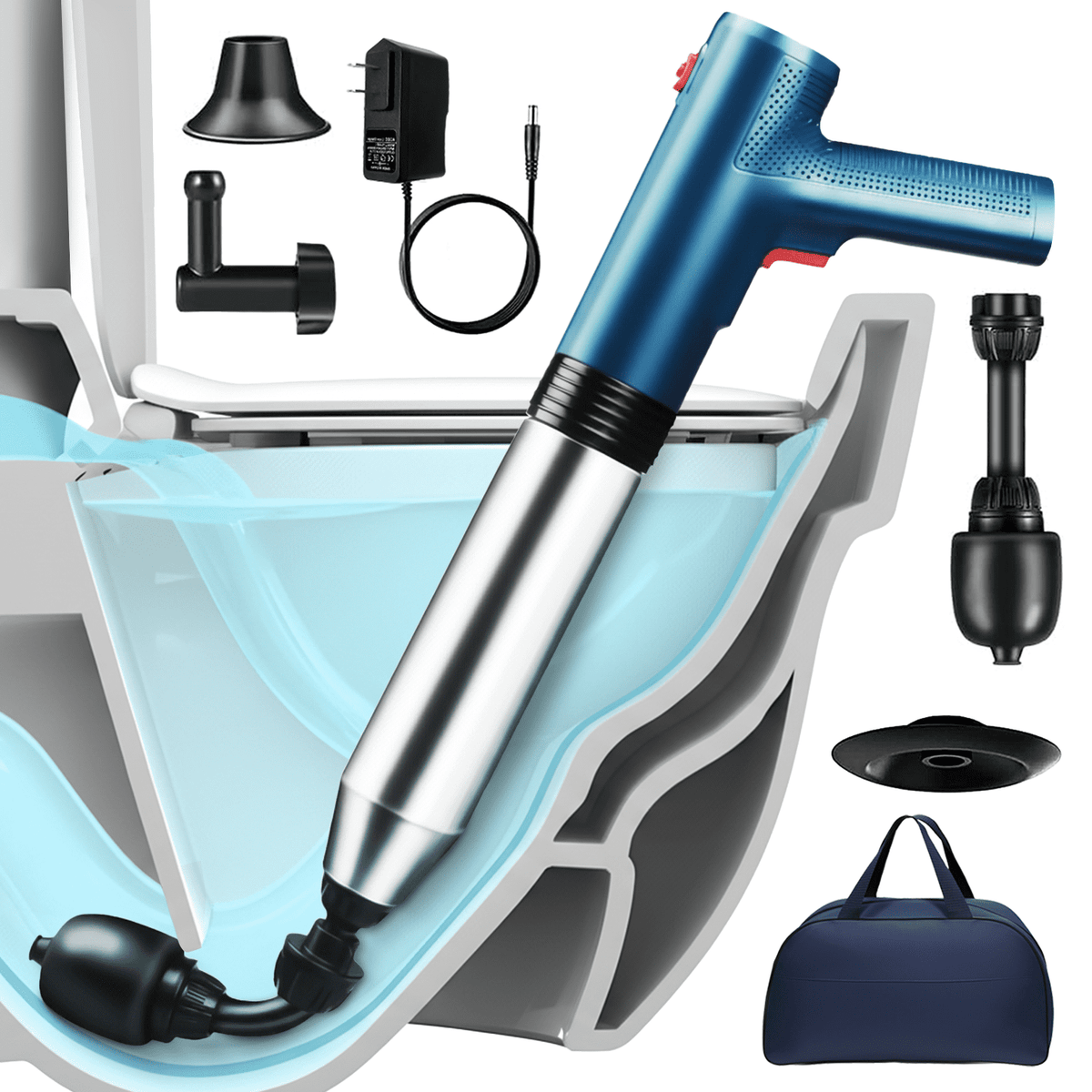 propuri Electric Toilet Plunger, High-Pressure Air Drain Plunge Unclogger for Toilets, Bathroom Floor, Drain Sinks and Plumbing Clogs£¬Power Drain Clog Remover, Blue