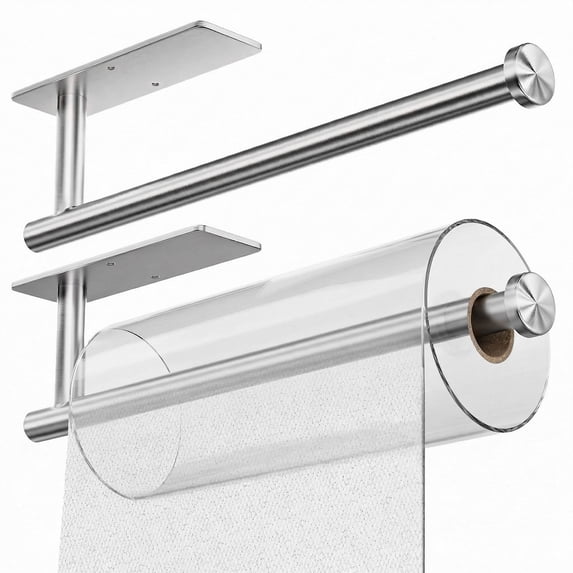 propuri Paper Towel Holder - 2 Pack Under Cabinet Paper Towel Holder, Fits Mega Paper Towel Rolls, Wall Mount Rack for Kitchen, Bathroom, RV, Adhesive or Screw Installation